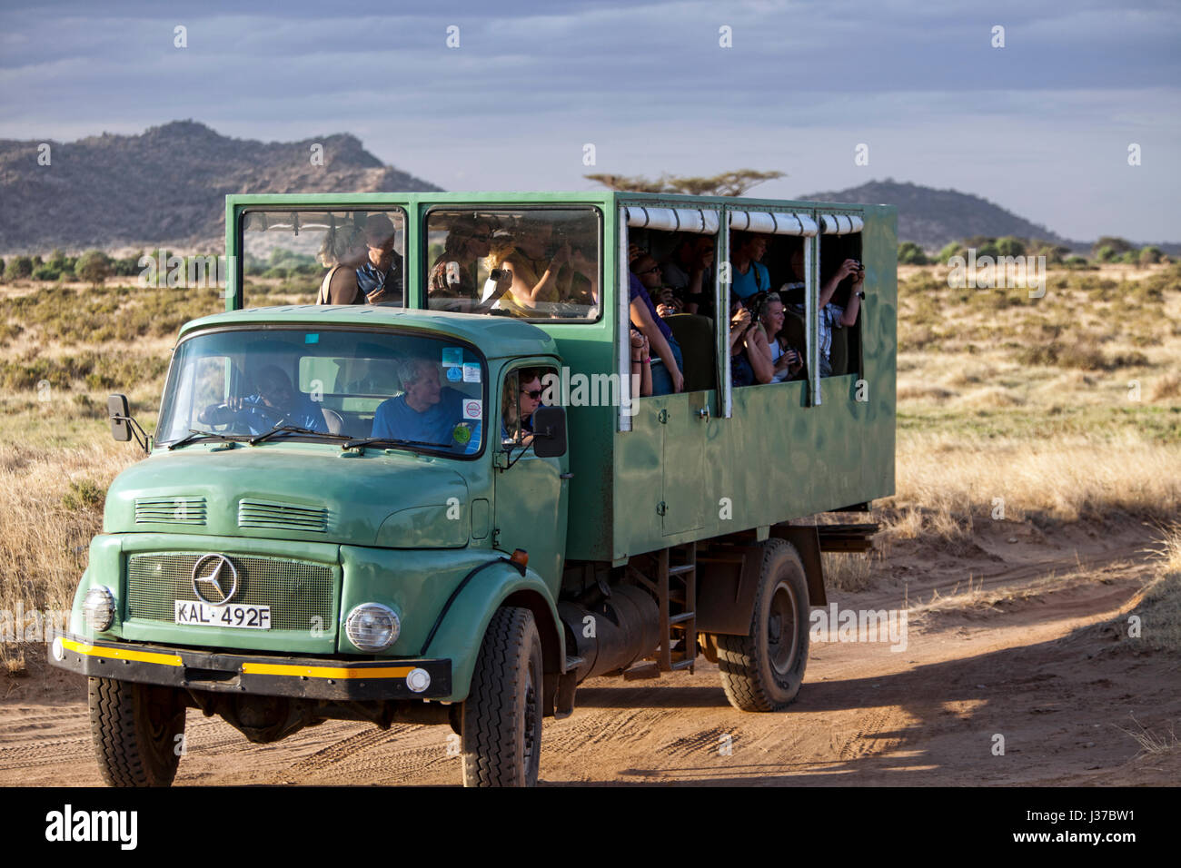 Safari rig filled with tourist and their guides in the Samburu National Reserve, Kenya, Africa. Stock Photo