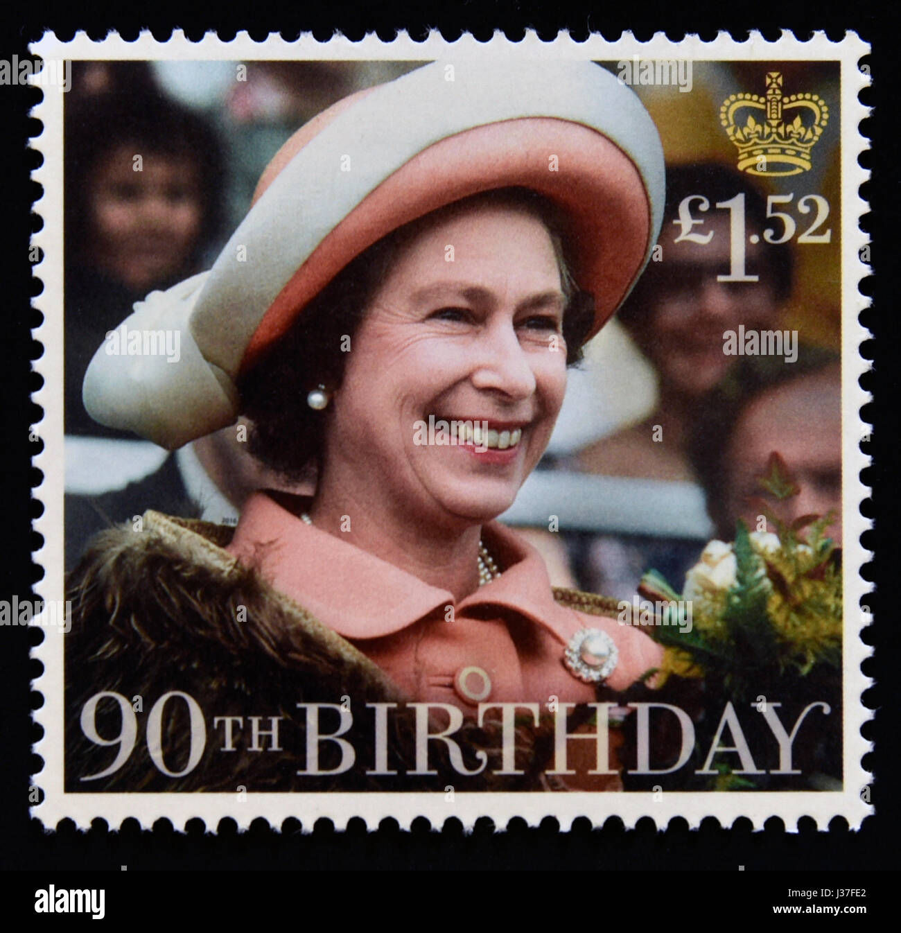 Postage stamp. Great Britain. Queen Elizabeth II. 2016. HM The Queen's 90th Birthday. HM The Queen Visits New Zealand 1977. Stock Photo