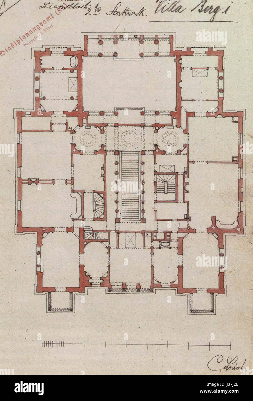 Christian Friedrich von Leins, Villa Berg, Grundriss des Obergeschosses ...