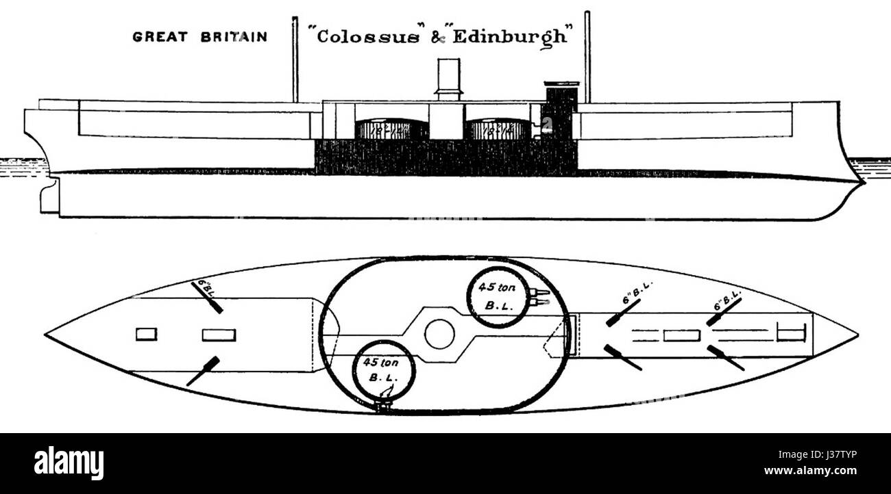 Colossus class battleship diagrams Brasseys 1896 Stock Photo