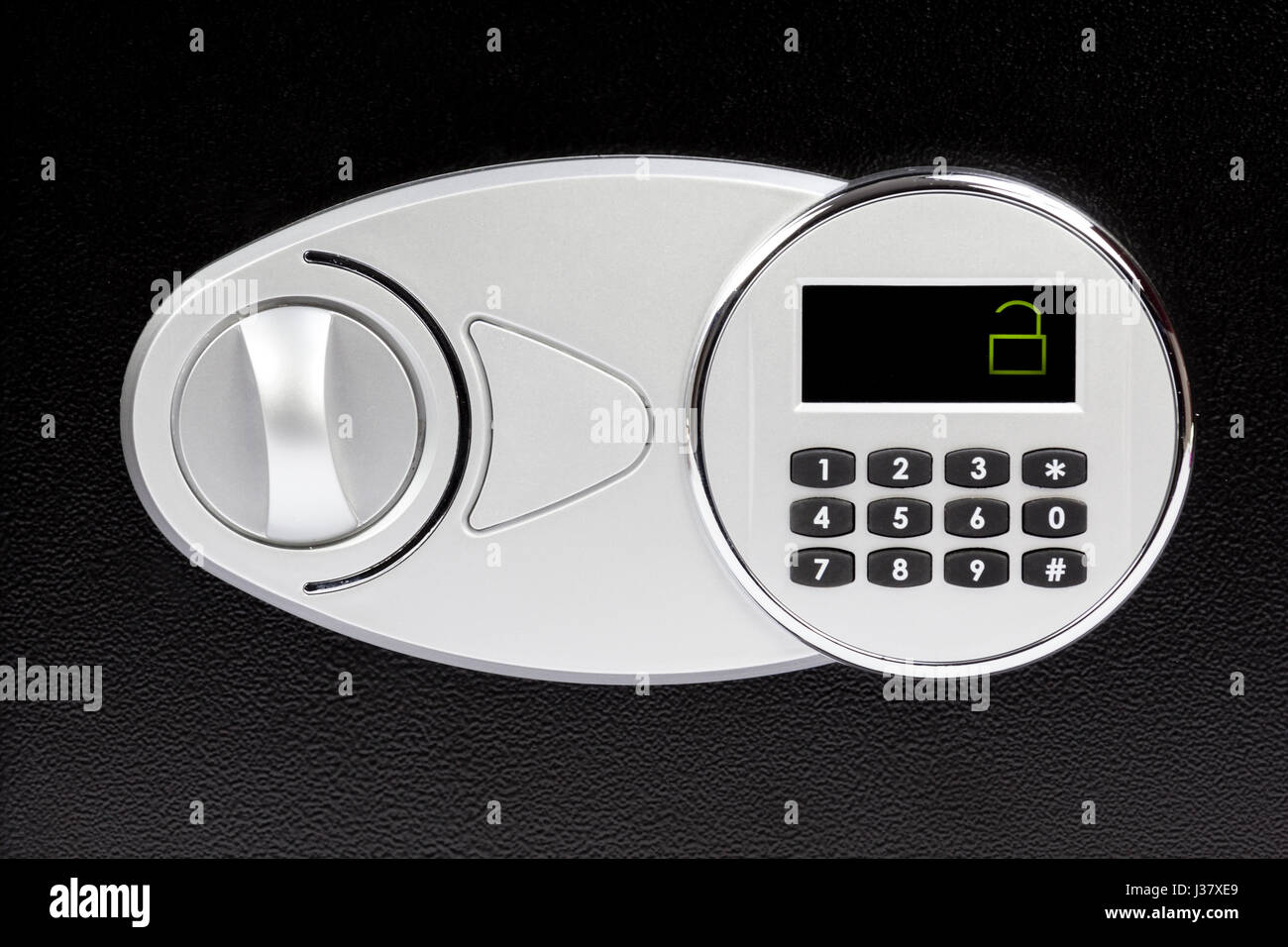 Numeric keypad of safe deposit box, close-up, protection, lock, security. Stock Photo
