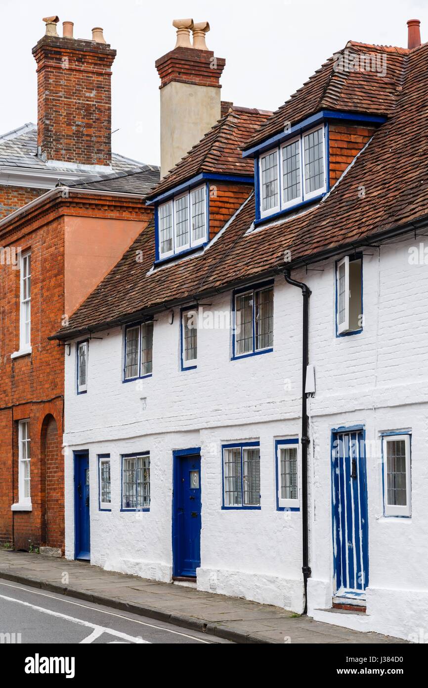 Row of old English terraced houses in Winchester, Hampshire, UK Stock Photo