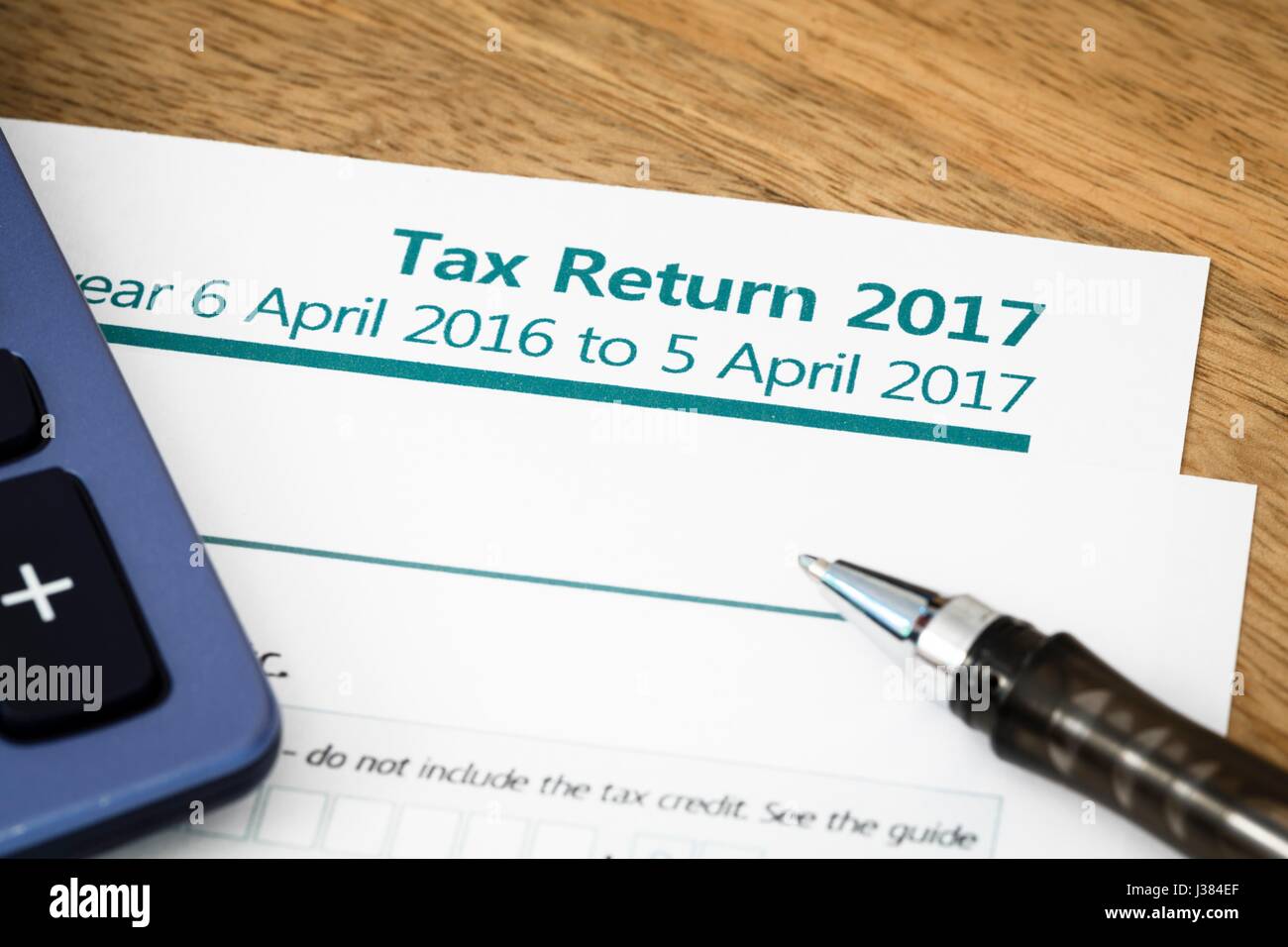 Close up of UK Income tax return form with tax period for 2017 Stock Photo
