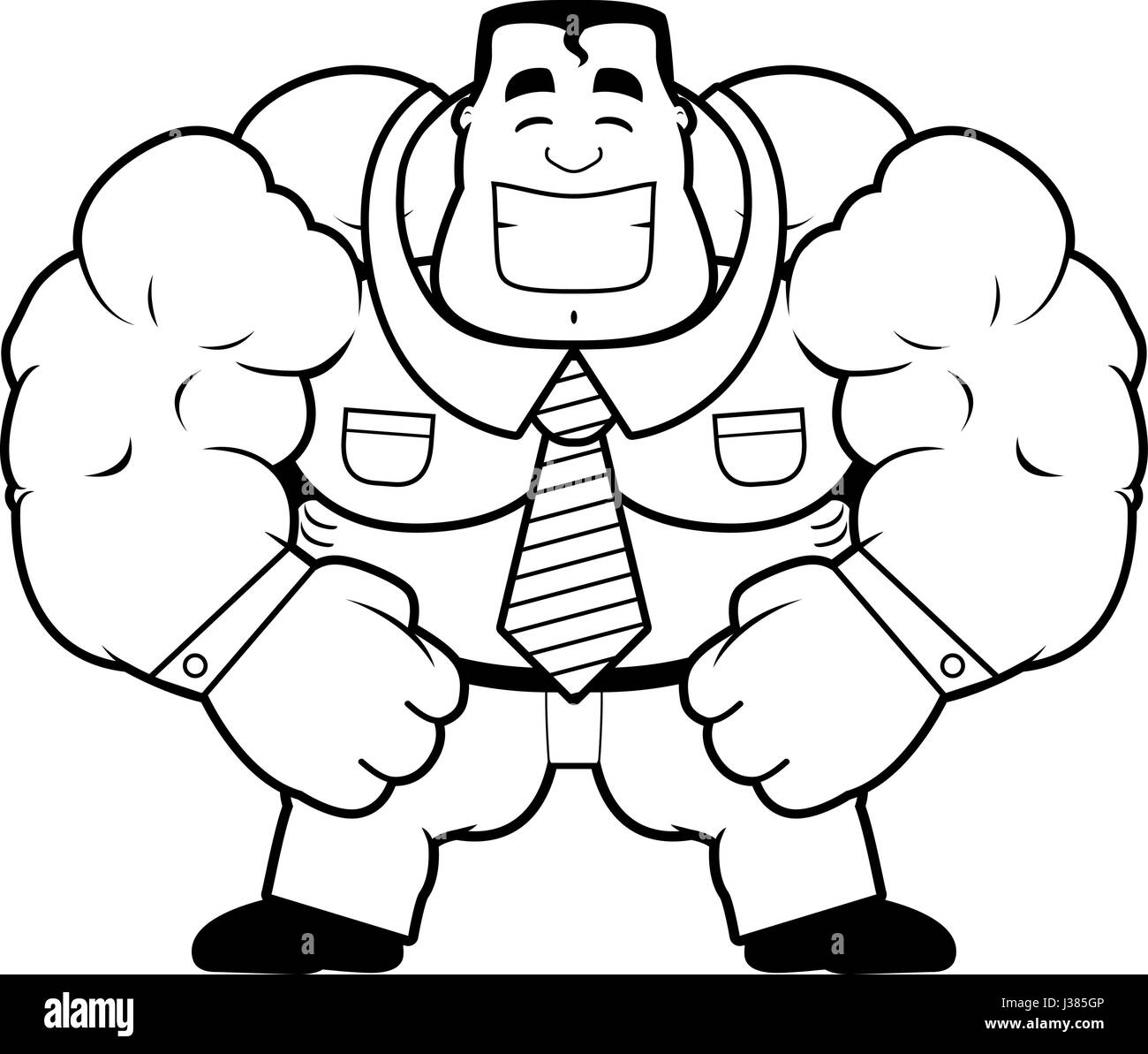 A cartoon illustration of a muscular businessman smiling. Stock Vector