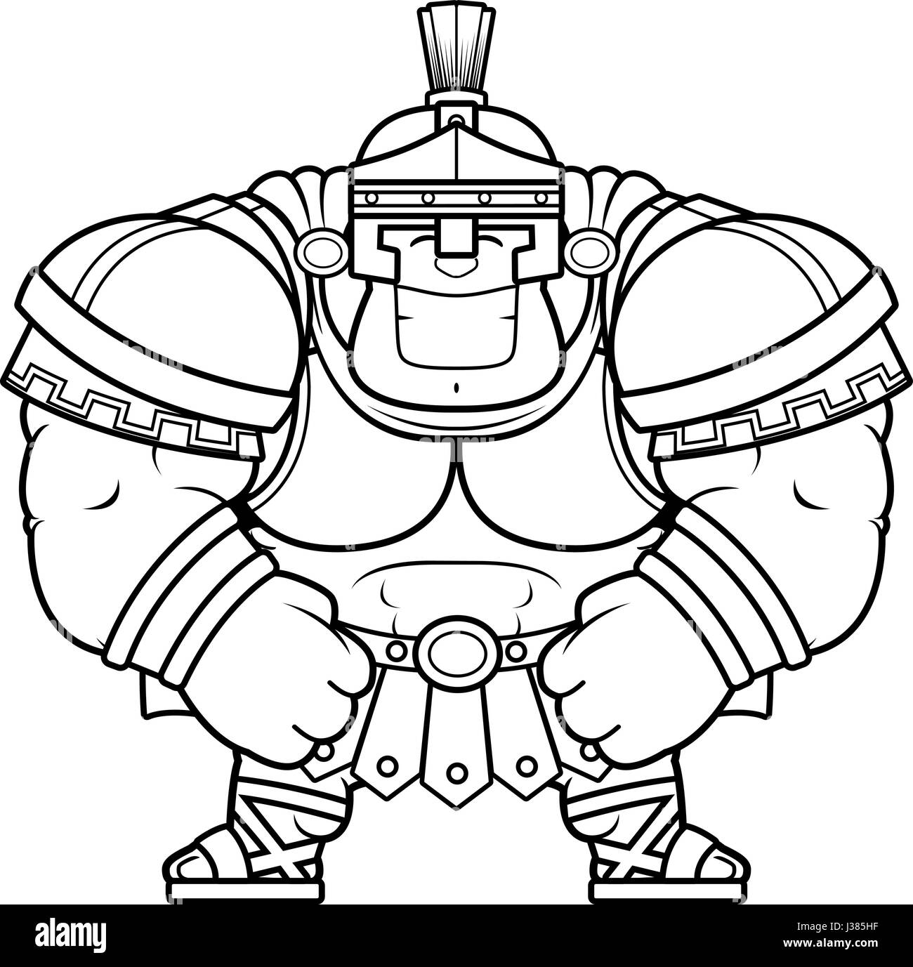 A cartoon illustration of a muscular Roman Centurion in armor smiling. Stock Vector