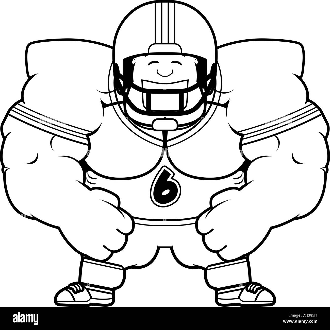 A cartoon illustration of a muscular football player flexing. Stock Vector