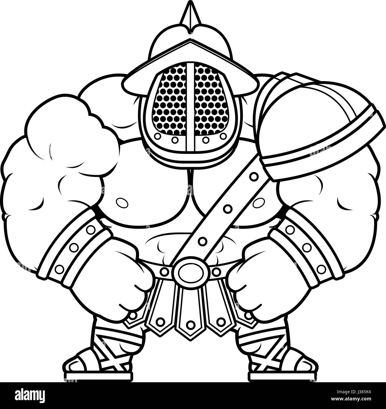 A cartoon illustration of a muscular gladiator flexing. Stock Vector