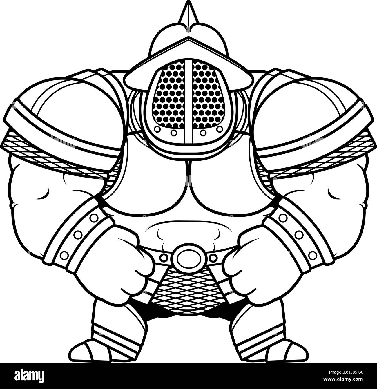 A cartoon illustration of a muscular gladiator in armor. Stock Vector