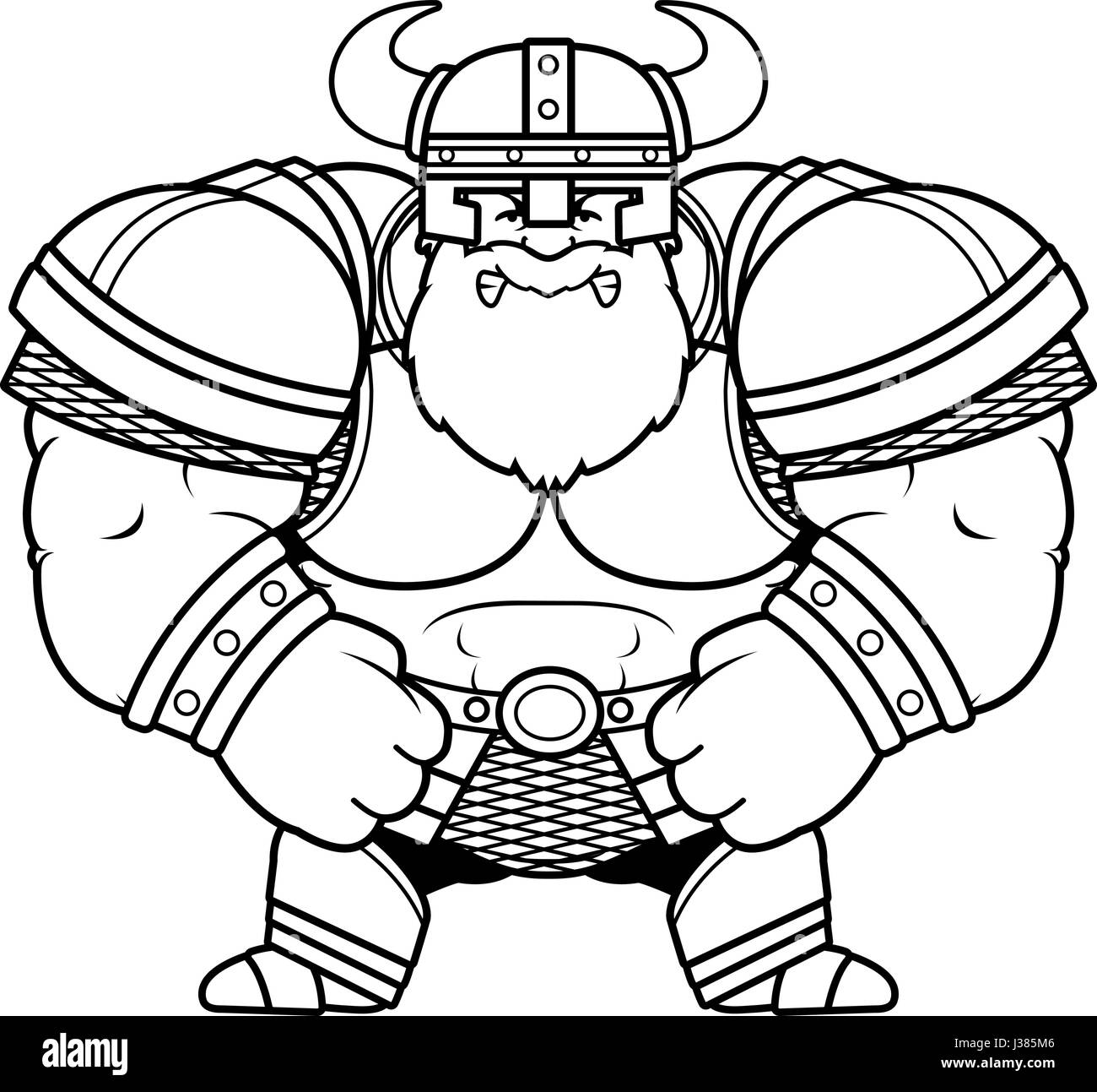 A cartoon illustration of a muscular Viking looking angry. Stock Vector