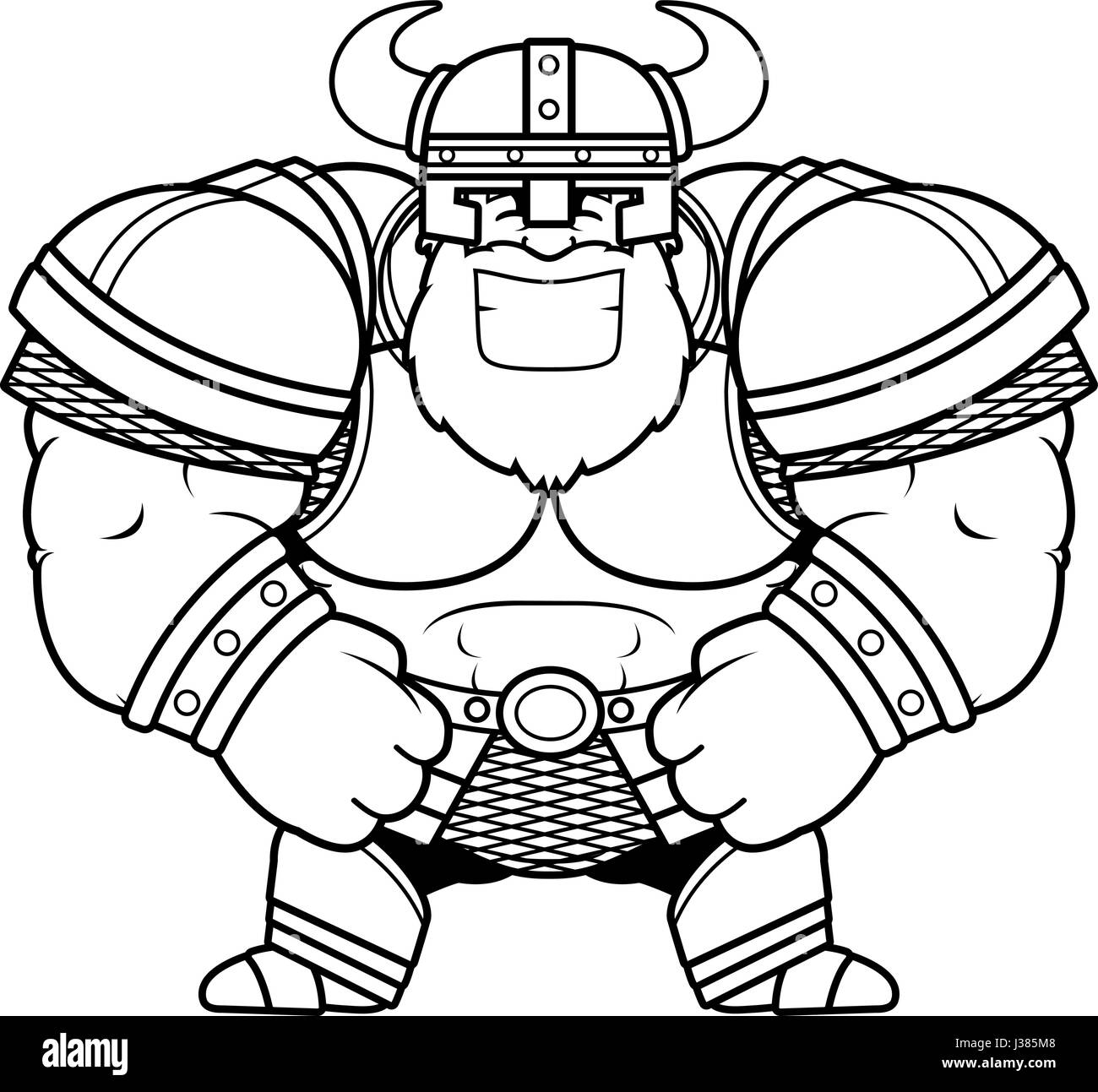 A cartoon illustration of a muscular Viking smiling. Stock Vector