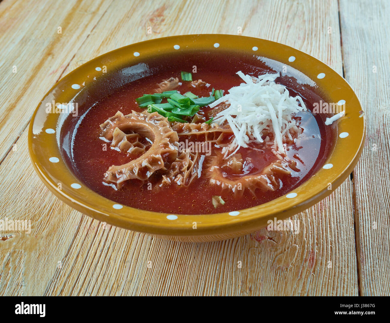 Menudo - traditional Mexican soup, made with beef stomach Stock Photo