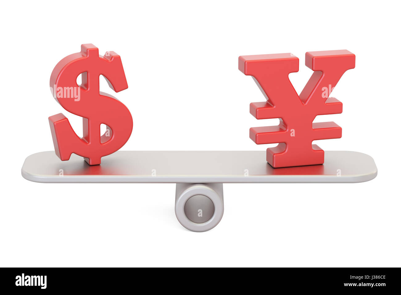 Dollar or Yen, balance concept. 3D rendering isolated on white background Stock Photo