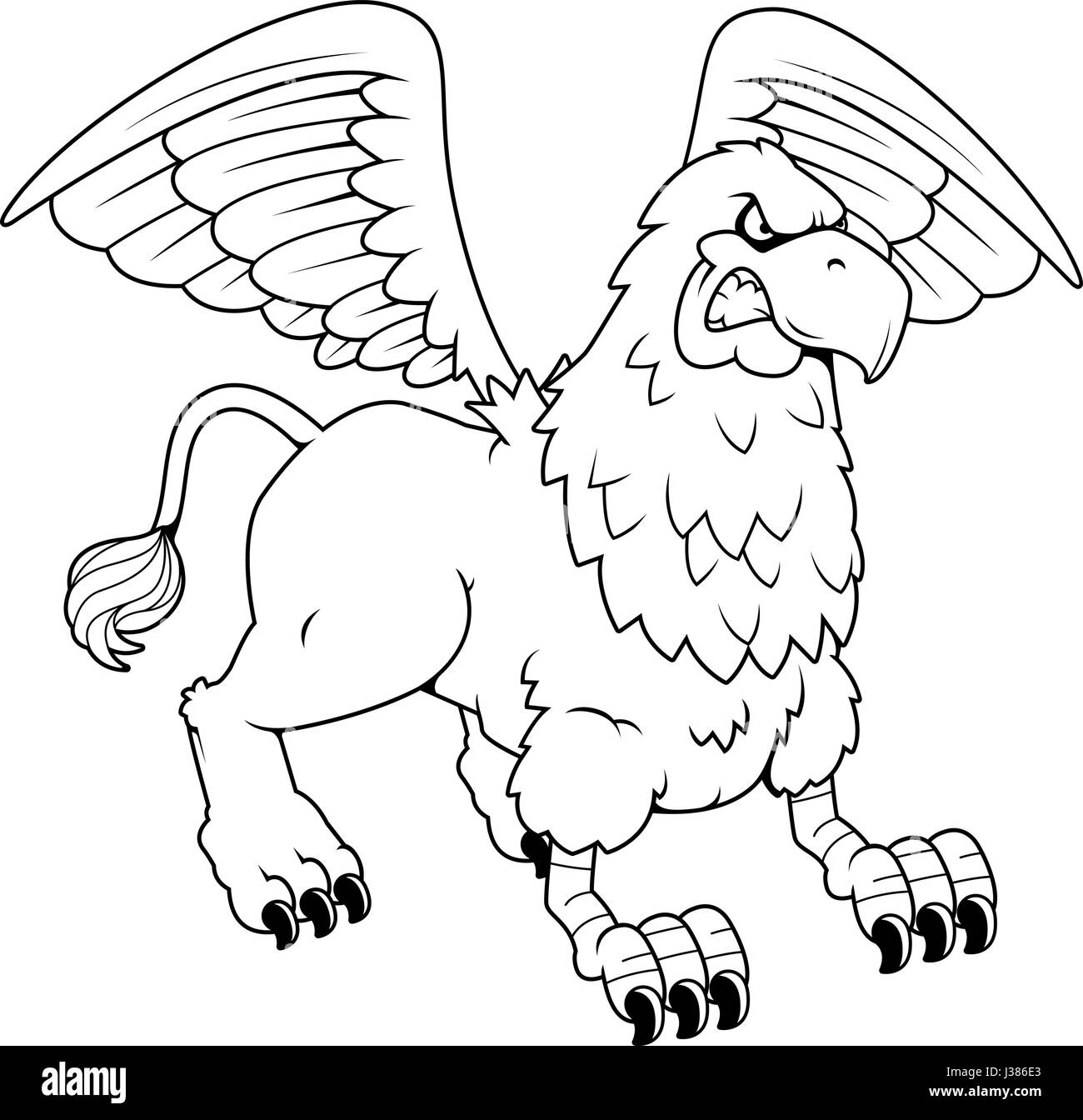 A cartoon illustration of a griffin looking angry. Stock Vector