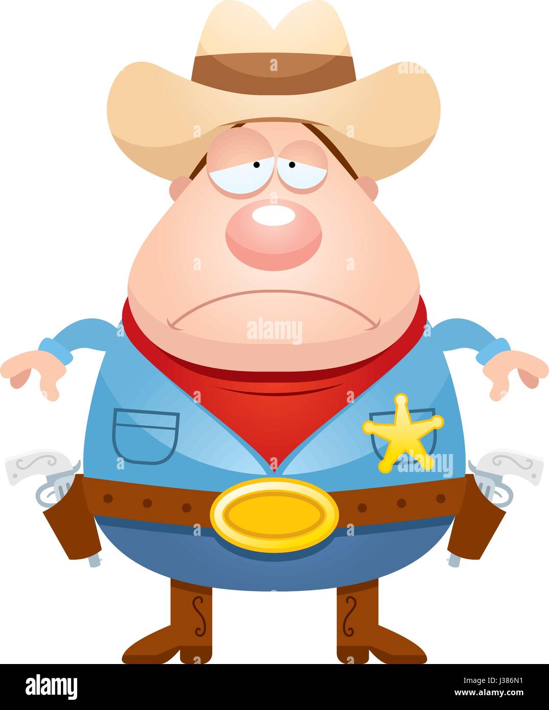 A cartoon illustration of a sheriff looking sad. Stock Vector