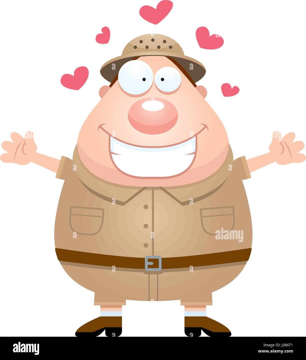 A cartoon illustration of an explorer ready to give a hug. Stock Vector