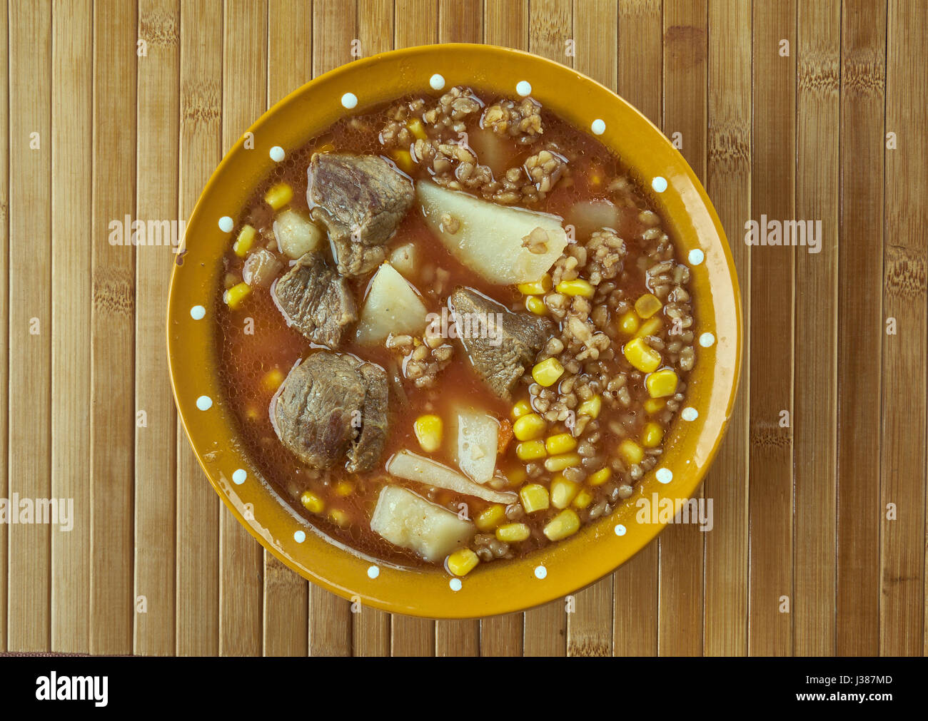Sagamite Native American stew made from hominy or Indian corn