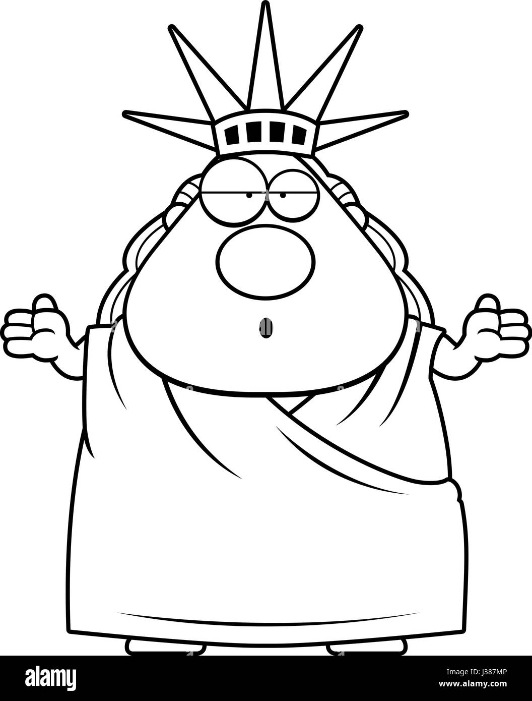 A cartoon illustration of the Statue of Liberty looking confused. Stock Vector