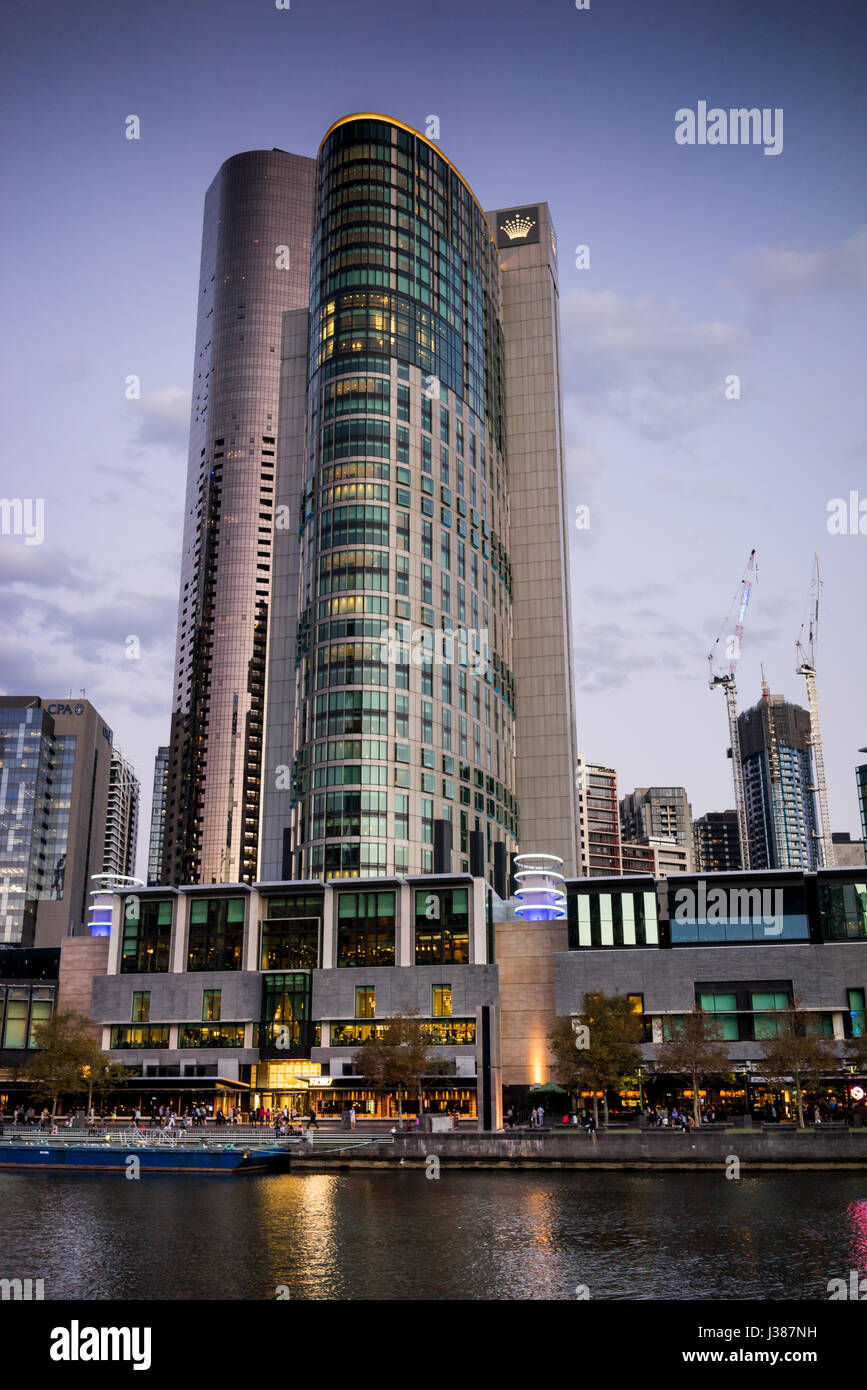 Crown Melbourne (also referred to as Crown Casino and Entertainment Complex) is a casino and resort located on the south bank of the Yarra River, in M Stock Photo