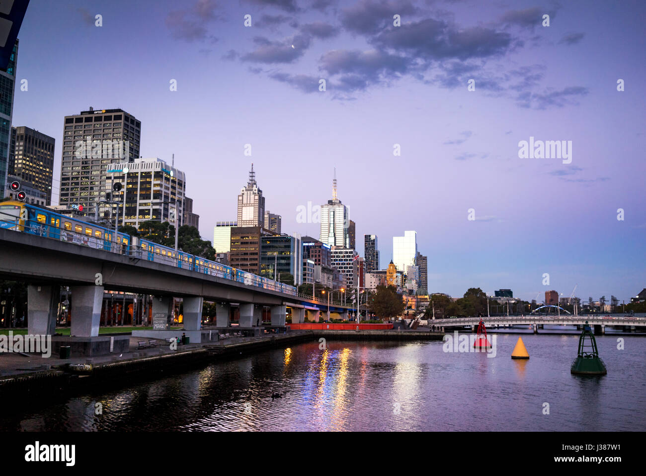 City scene from the Sea Life towards Queens Bridge over the river Yarra in Melbourne Australia Stock Photo
