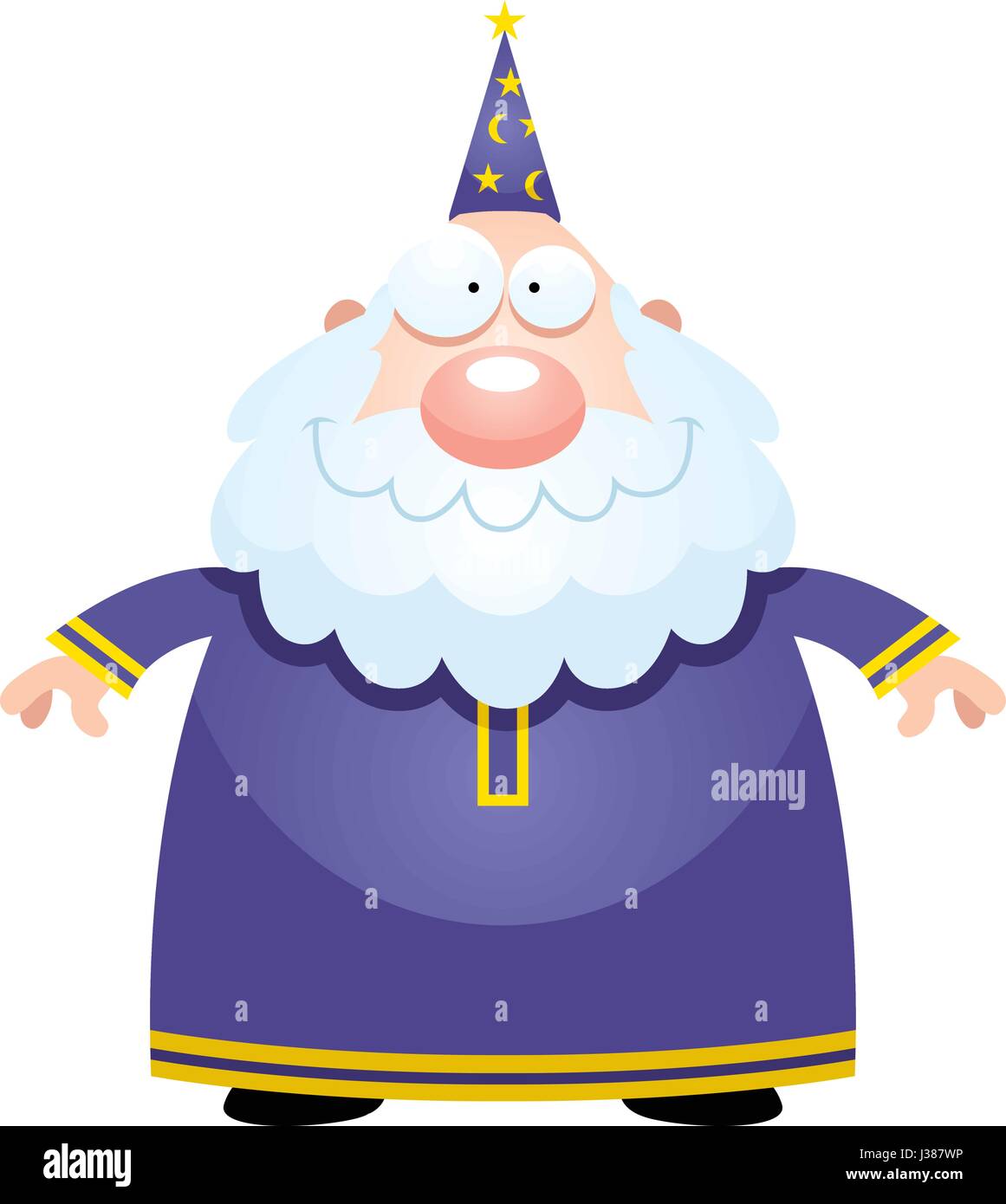A cartoon illustration of a wizard looking happy. Stock Vector