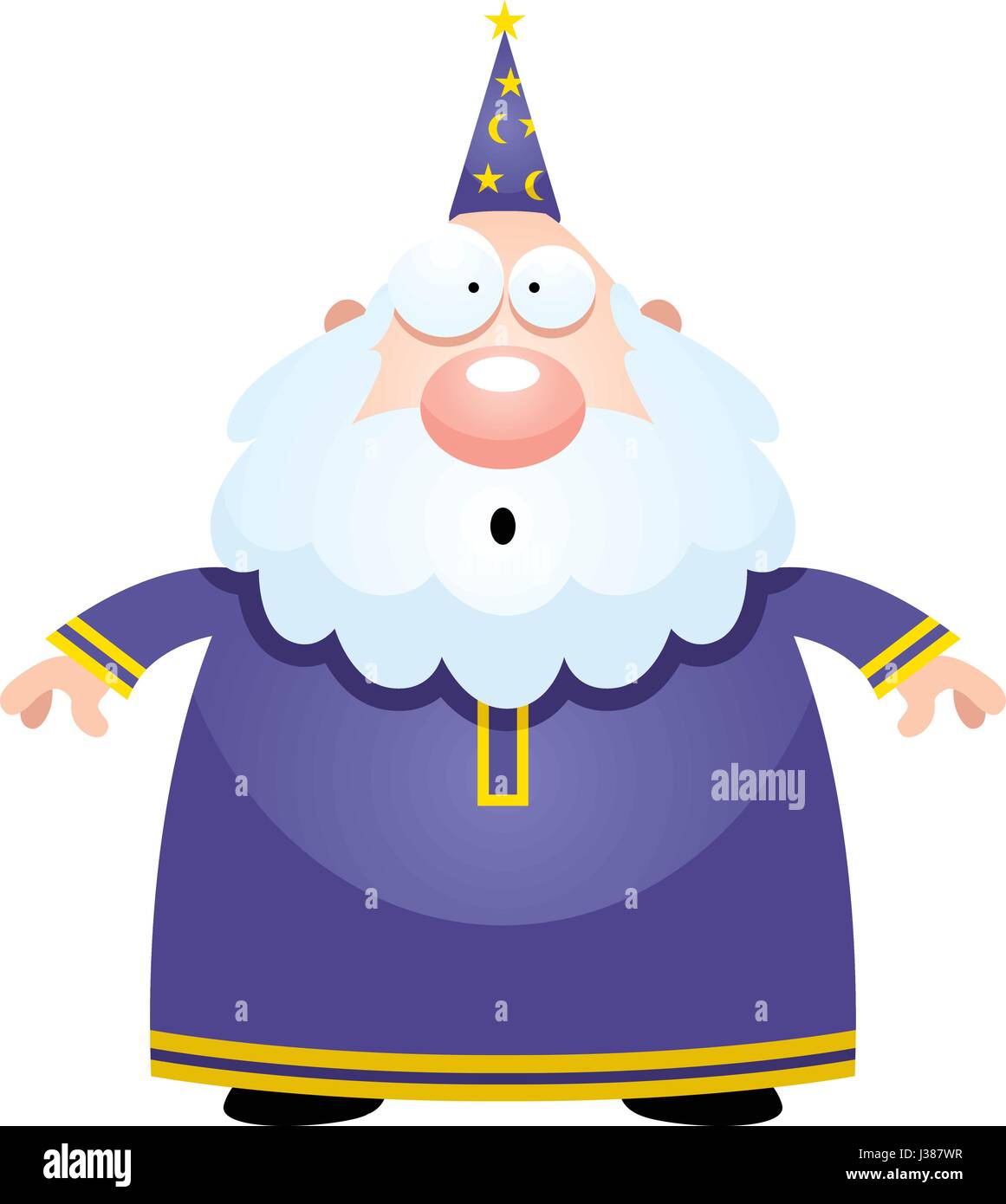 A cartoon illustration of a wizard looking surprised. Stock Vector