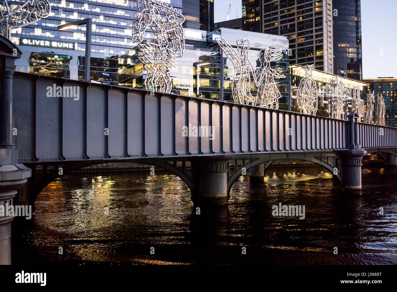 View of the Sandridge Bridge over the river Yarra in Melbourne Australia Stock Photo