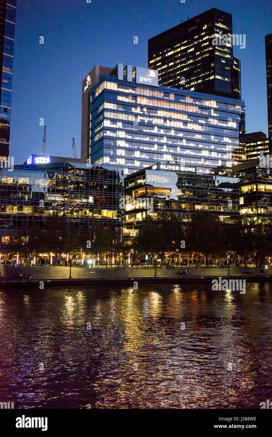 Highrise building beside the river Yarra in Melbourne Australia Stock Photo