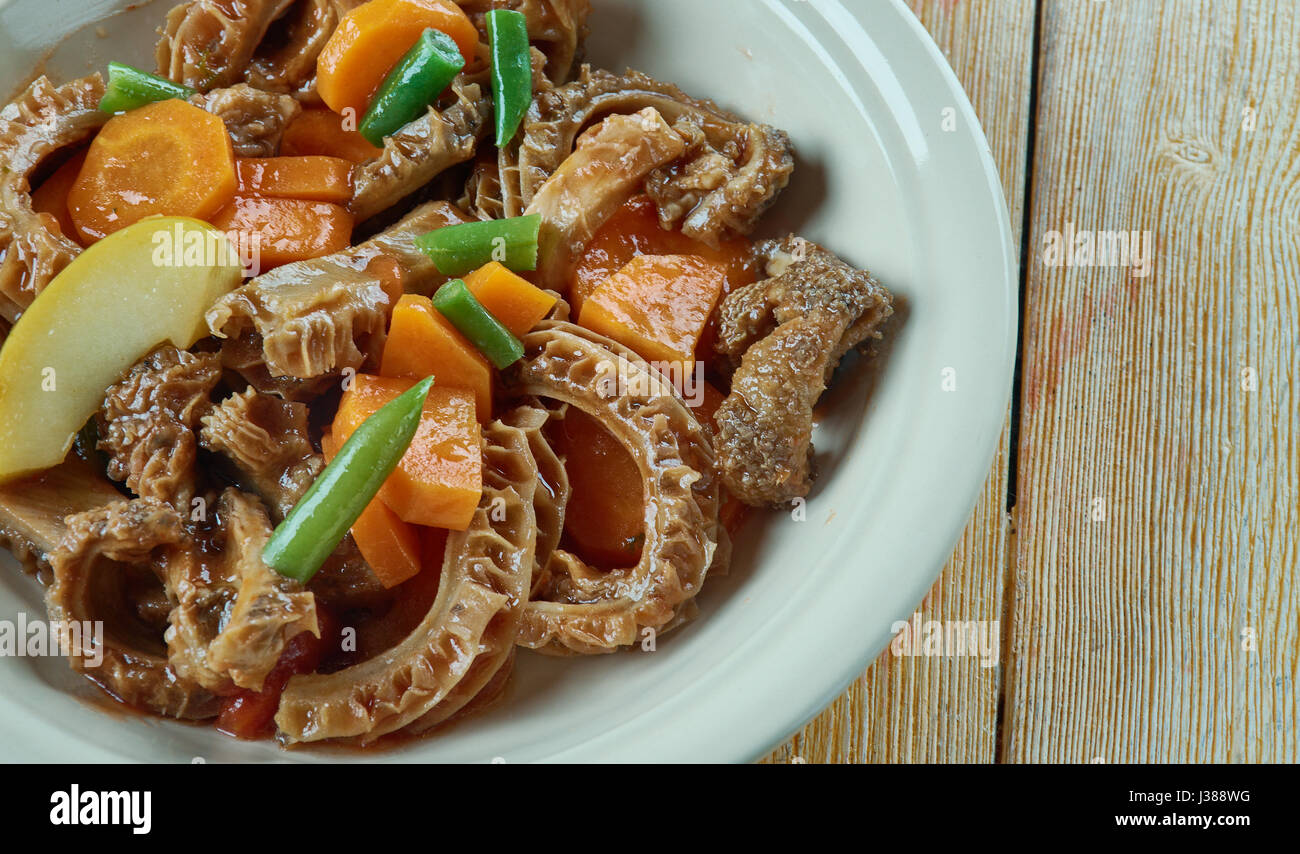 Tripes a la mode de Caen -traditional dish of the cuisine of Normandy, France. Stock Photo