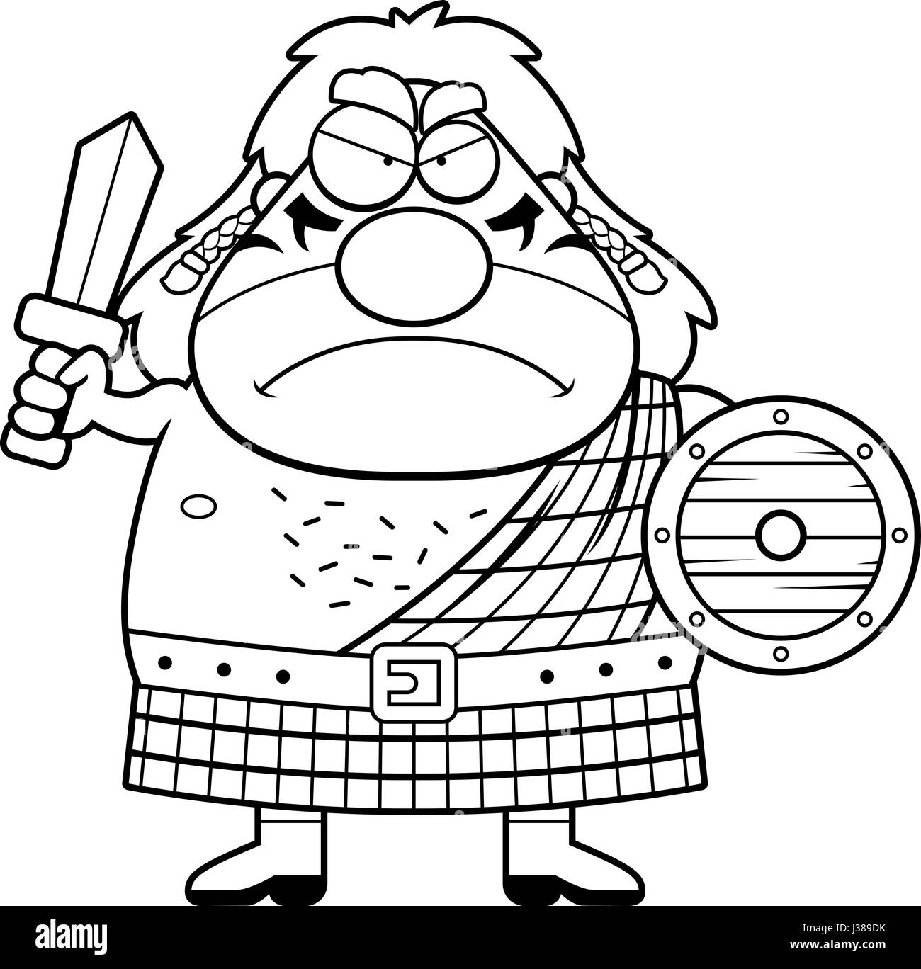 A cartoon illustration of a Celtic warrior looking angry. Stock Vector