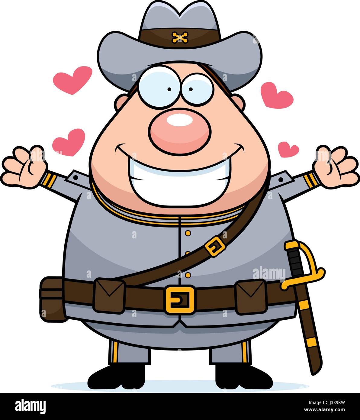 A cartoon illustration of a Civil War Confederate soldier ready to give a hug. Stock Vector