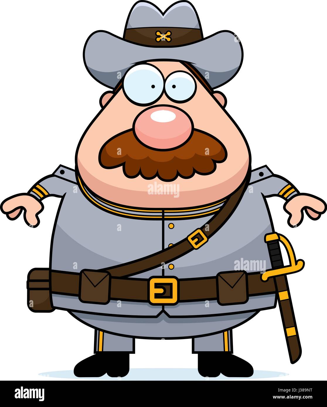 A cartoon illustration of a Civil War Confederate soldier with a mustache. Stock Vector