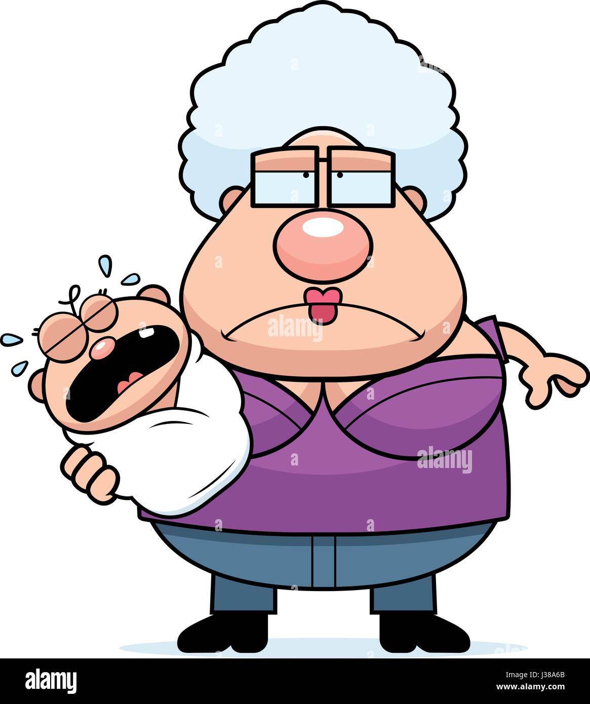 A cartoon illustration of a grandma with a crying baby looking tired Stock  Vector Image & Art - Alamy