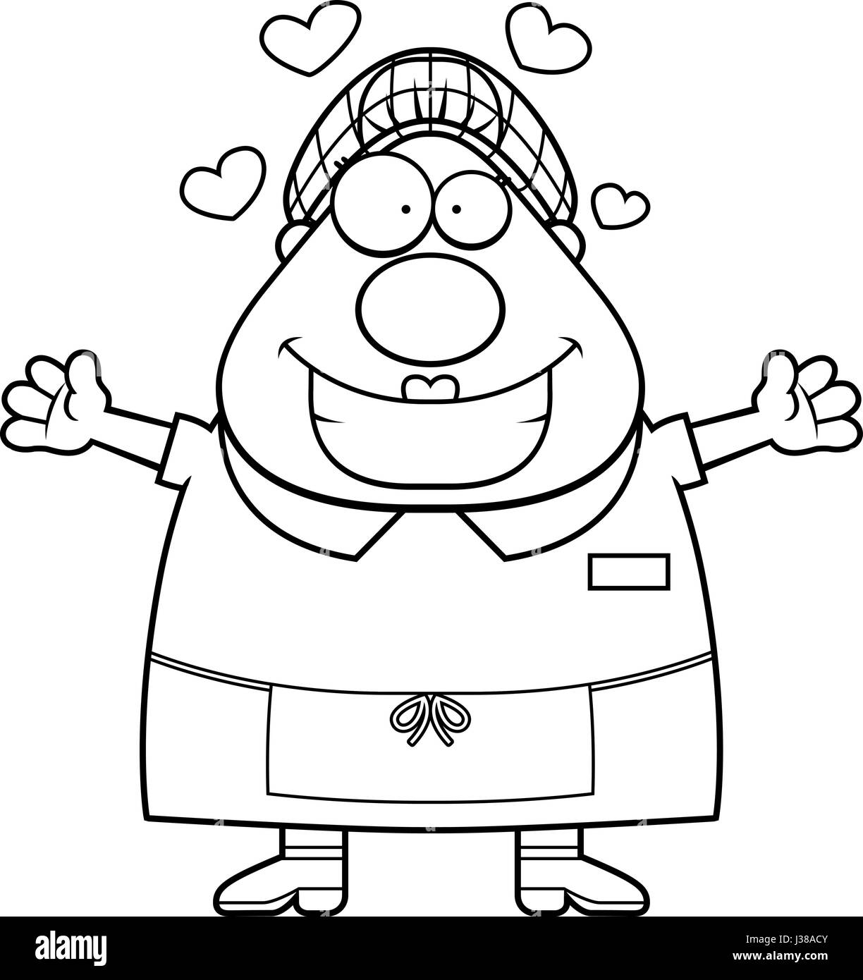 A cartoon illustration of a lunch lady ready to give a hug Stock Vector