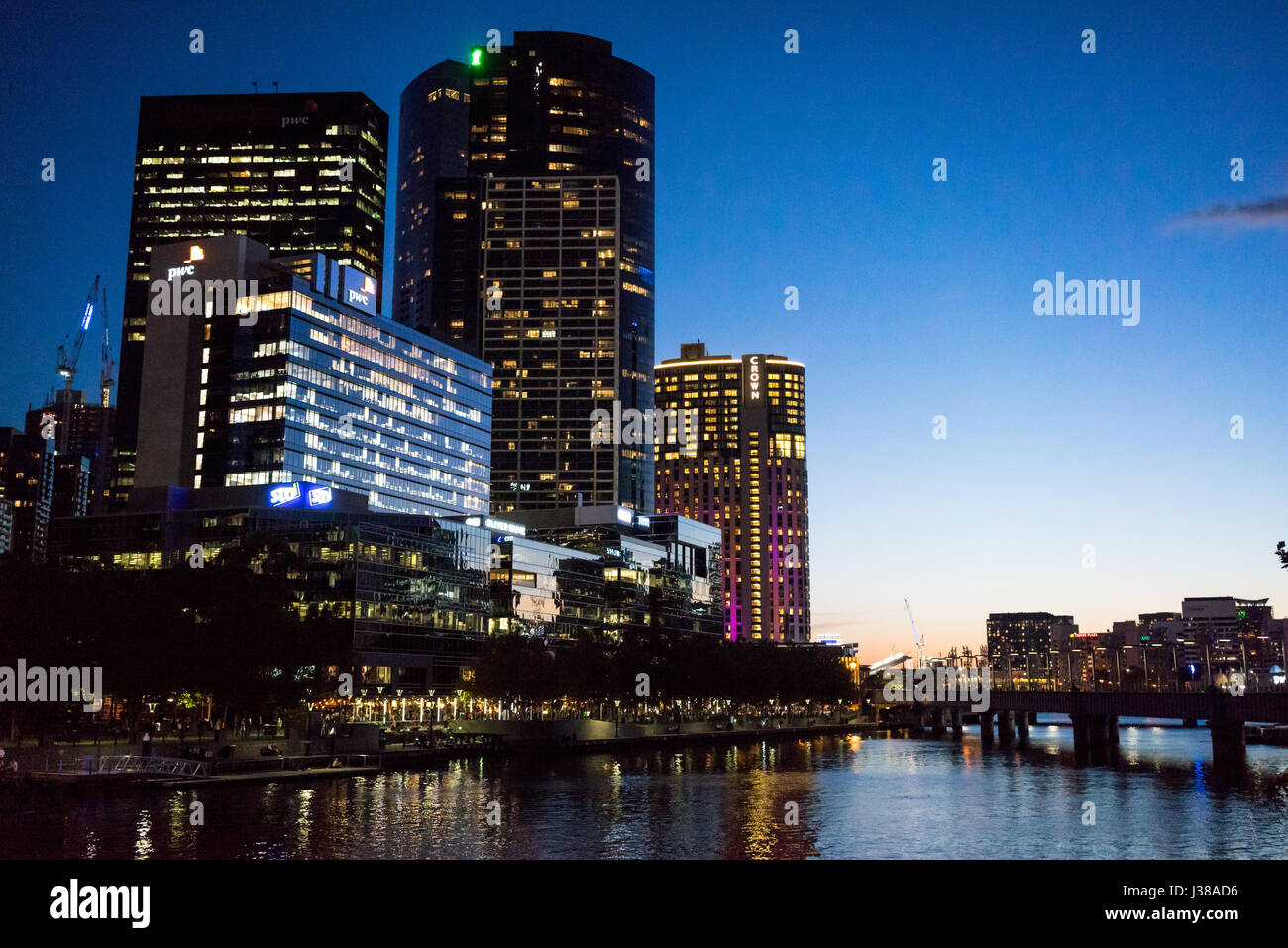 Melbourne city skyline at night in Australia Stock Photo