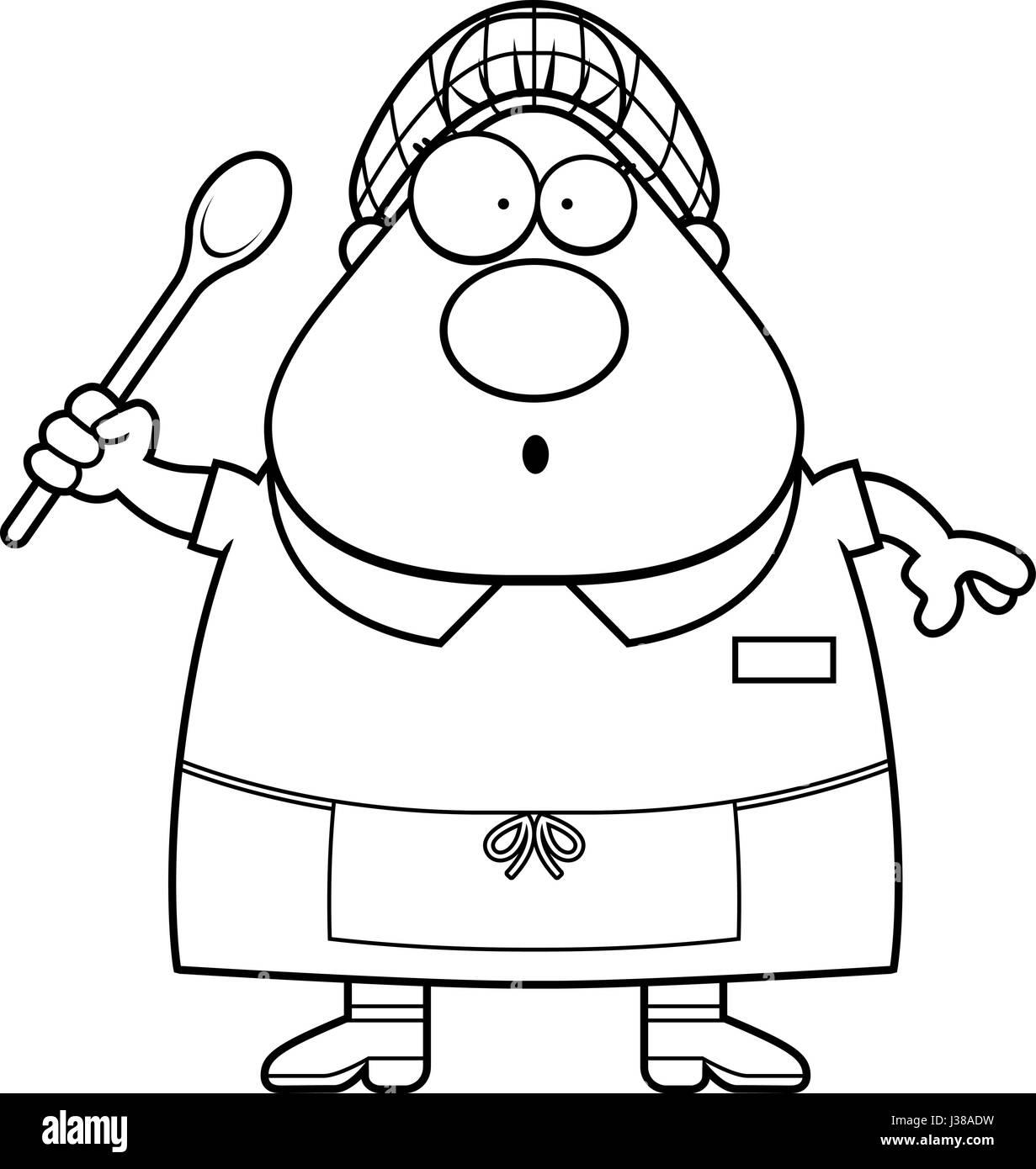 A cartoon illustration of a lunch lady looking surprised Stock Vector