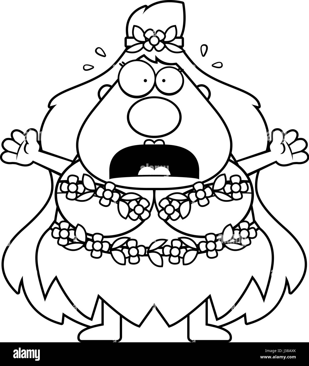 A cartoon illustration of Mother Nature looking scared Stock Vector