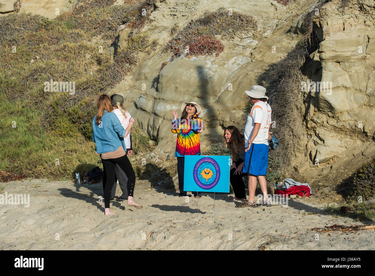 Laguna Beach, California.  Laguna Laughter Club. The Laguna Laughter Club is a group of people gathering to practice laughter as a form of exercise. Stock Photo