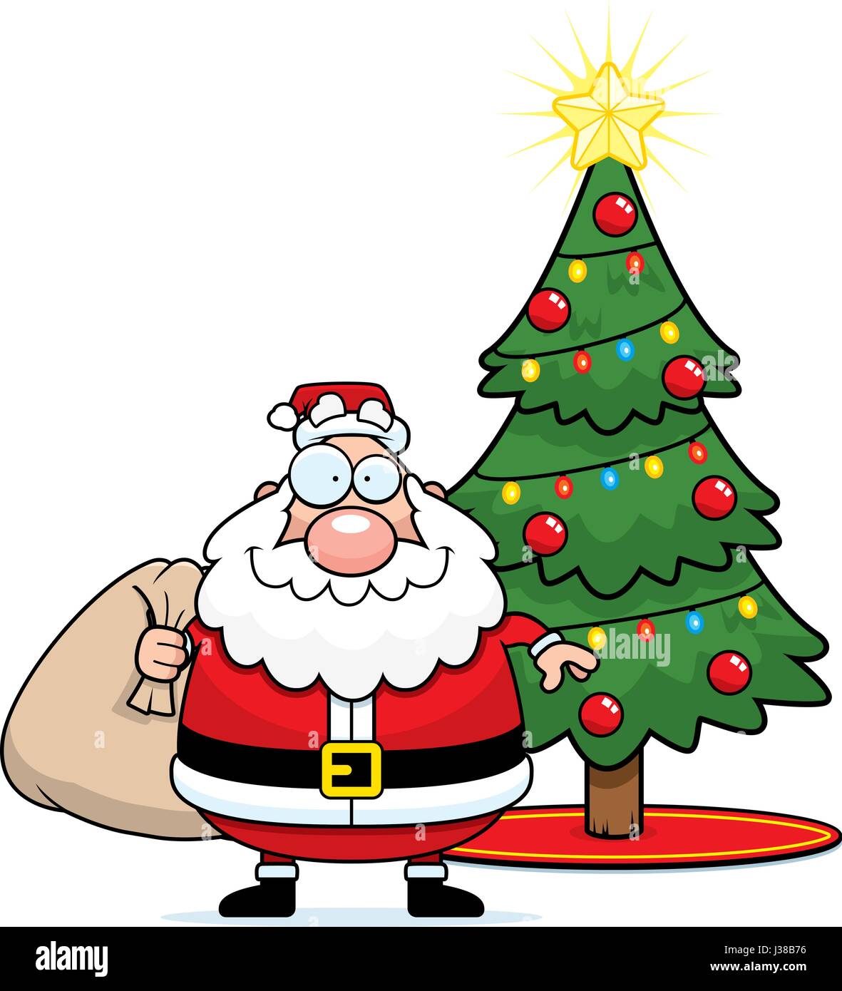 A cartoon illustration of Santa Claus with a Christmas tree Stock ...