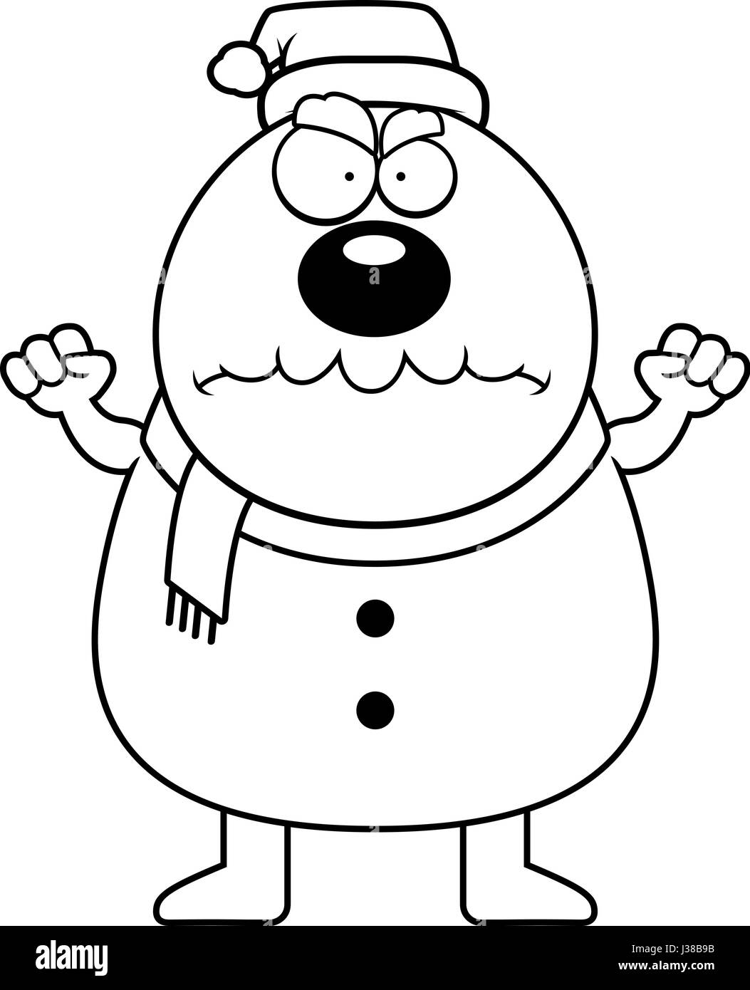A cartoon illustration of a snowman Santa Claus looking angry. Stock Vector