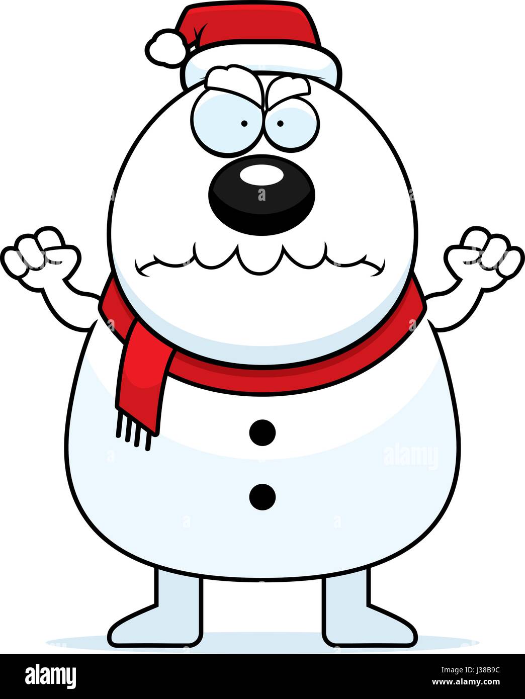 A cartoon illustration of a snowman Santa Claus looking angry. Stock Vector