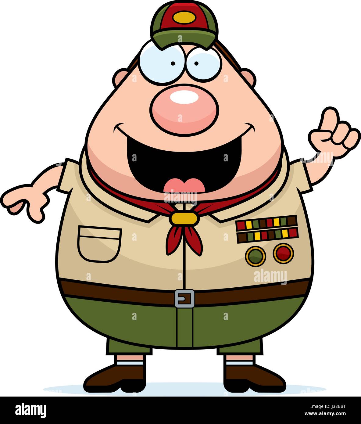 A cartoon illustration of a scoutmaster with an idea. Stock Vector