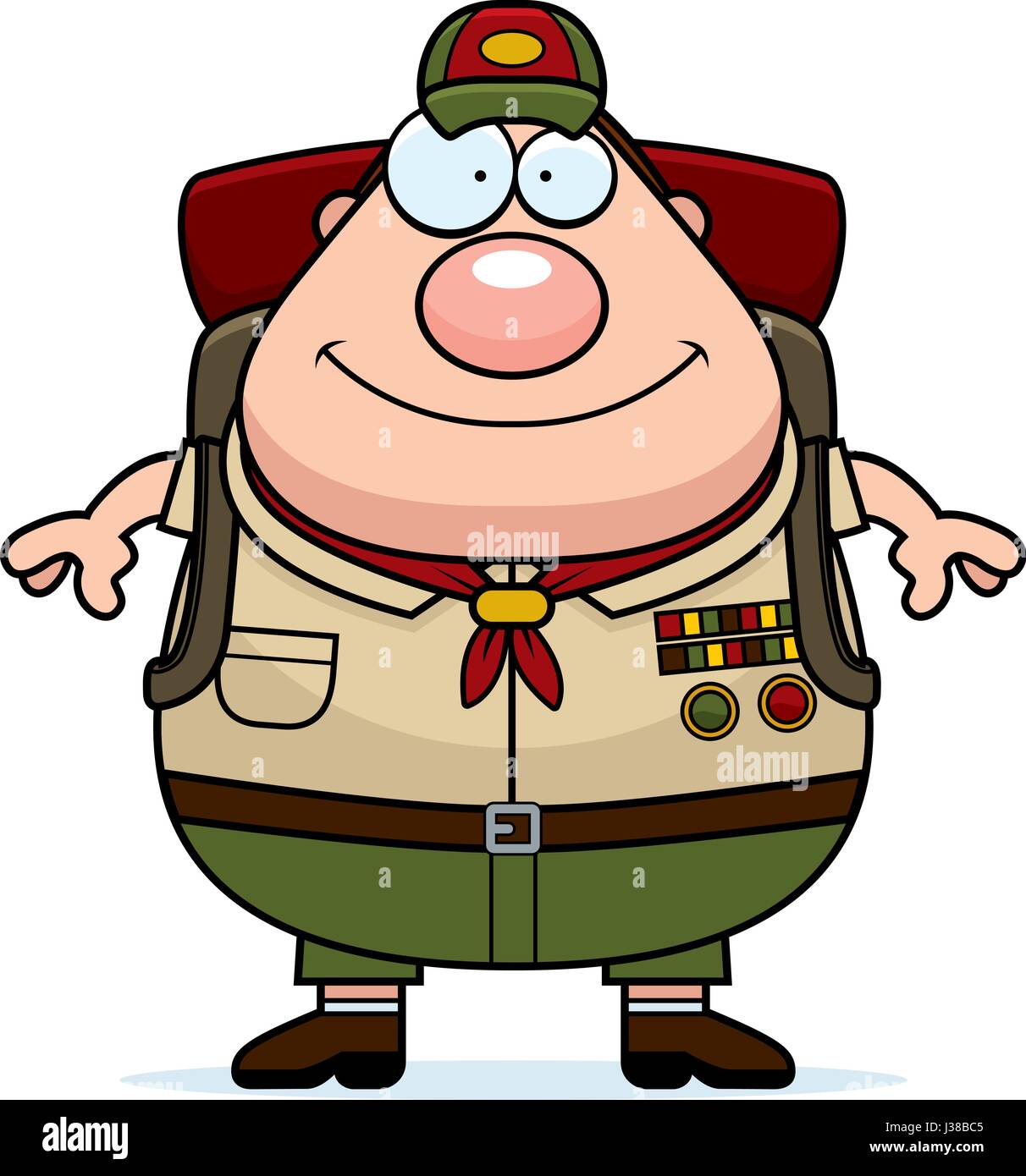 A cartoon illustration of a scoutmaster with a backpack. Stock Vector