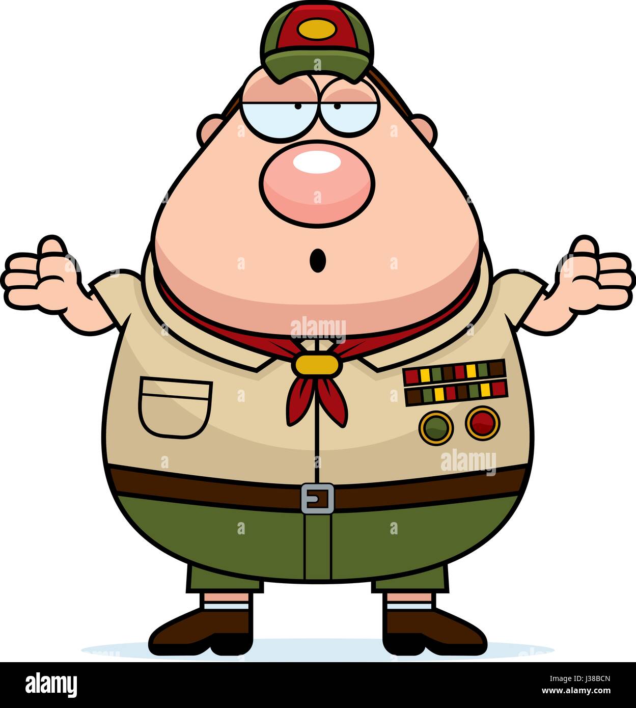 A cartoon illustration of a scoutmaster looking confused. Stock Vector