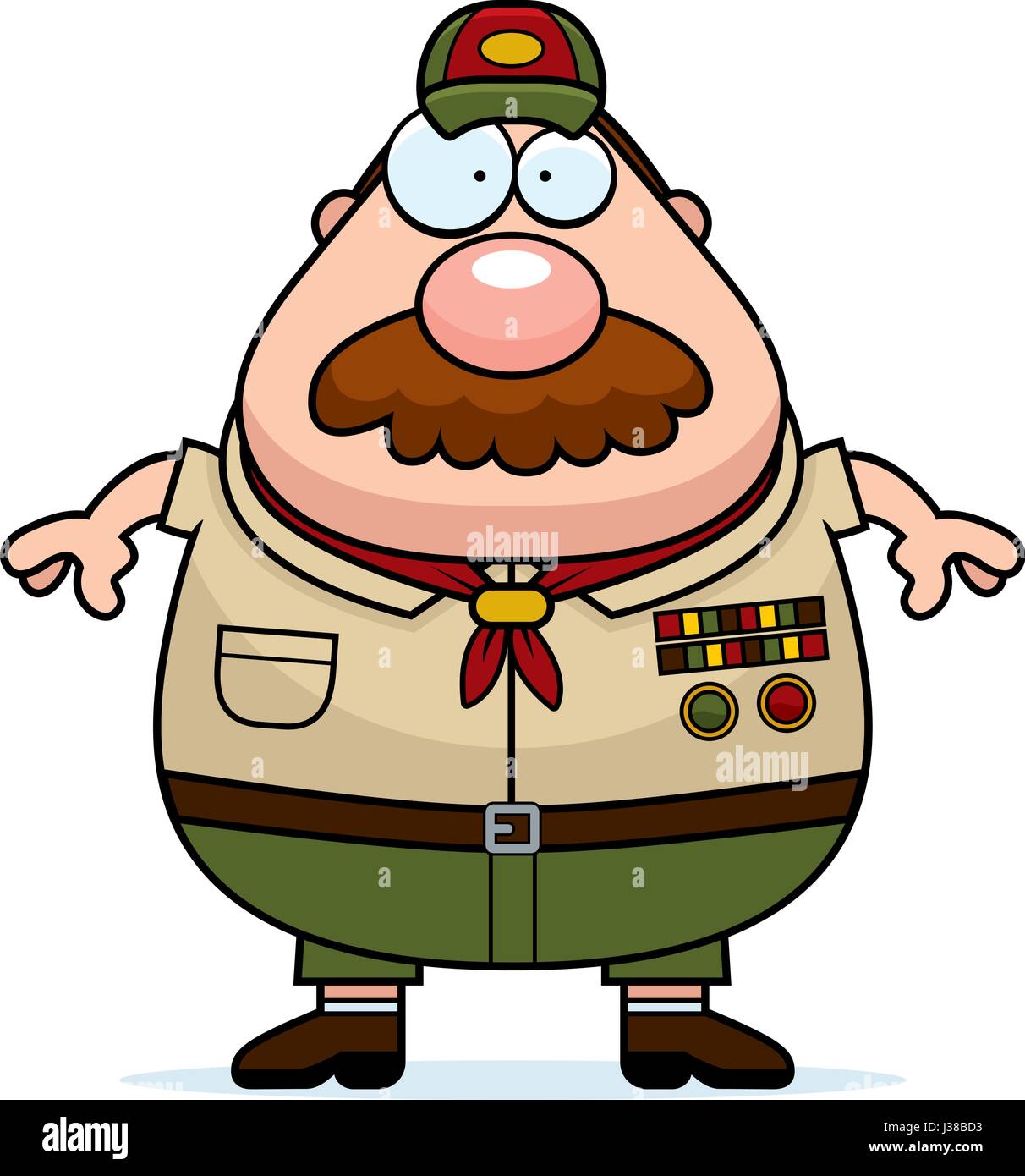 A cartoon illustration of a scoutmaster with a mustache. Stock Vector
