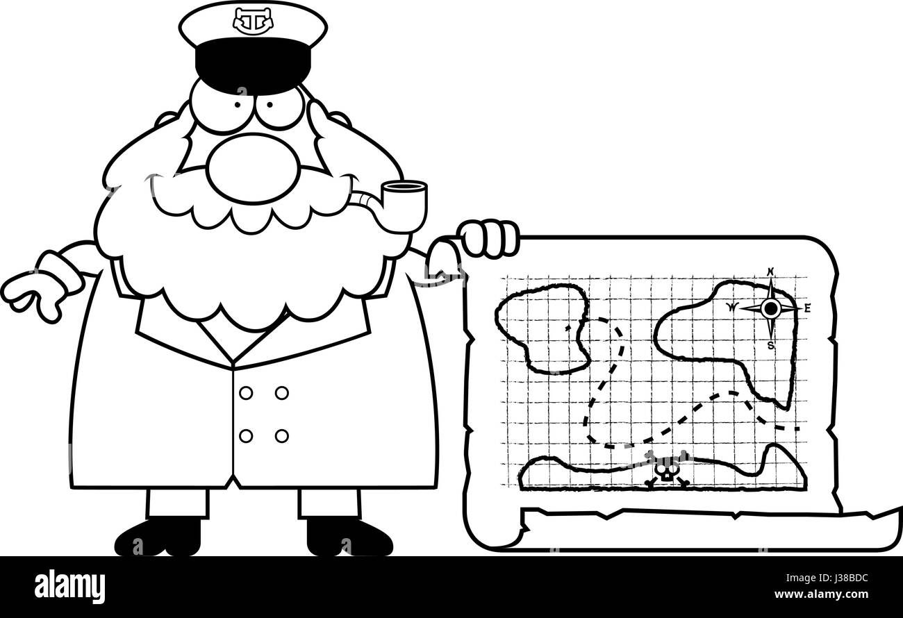 A cartoon illustration of a sea captain with a treasure map Stock ...