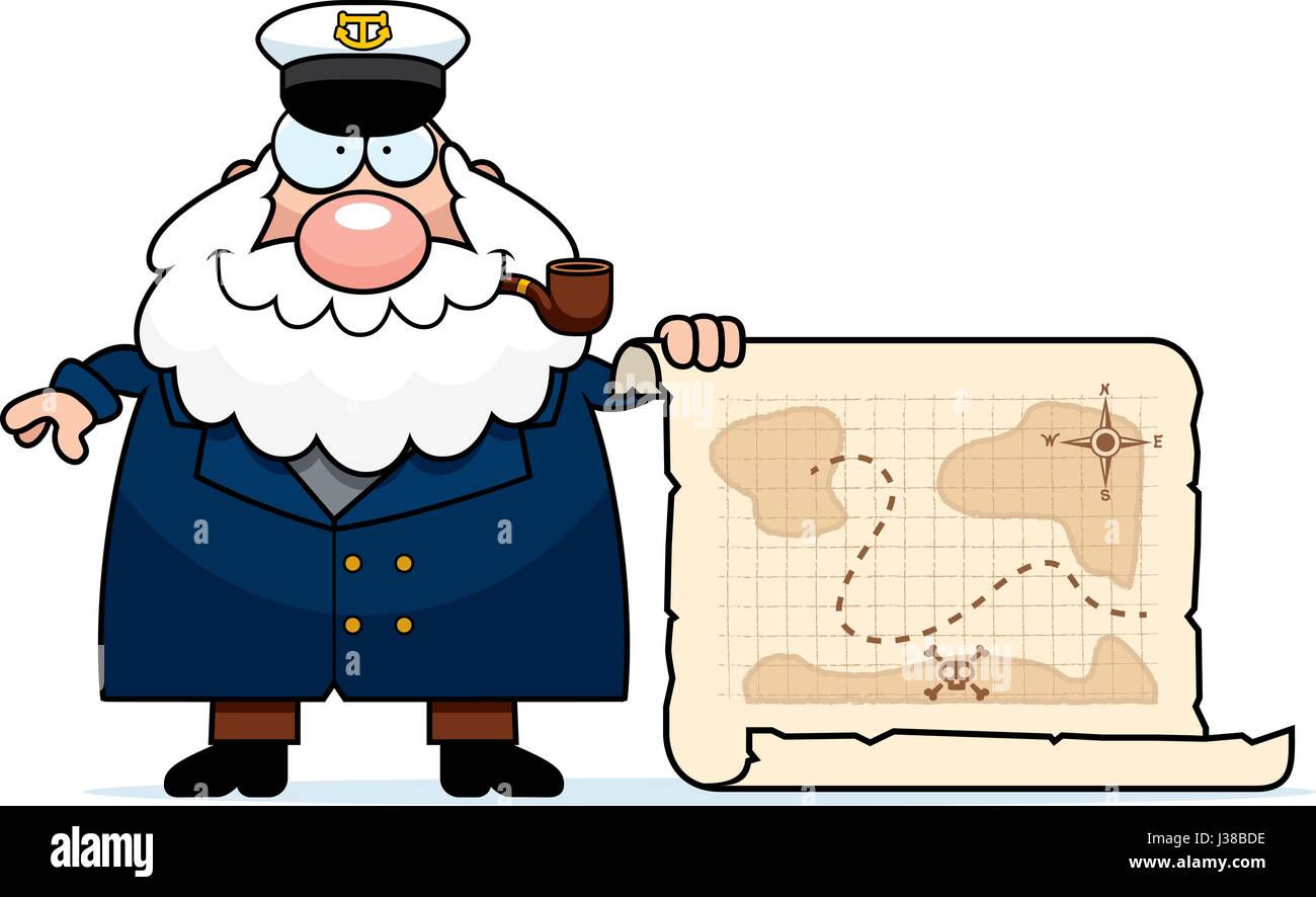 A cartoon illustration of a sea captain with a treasure map Stock ...