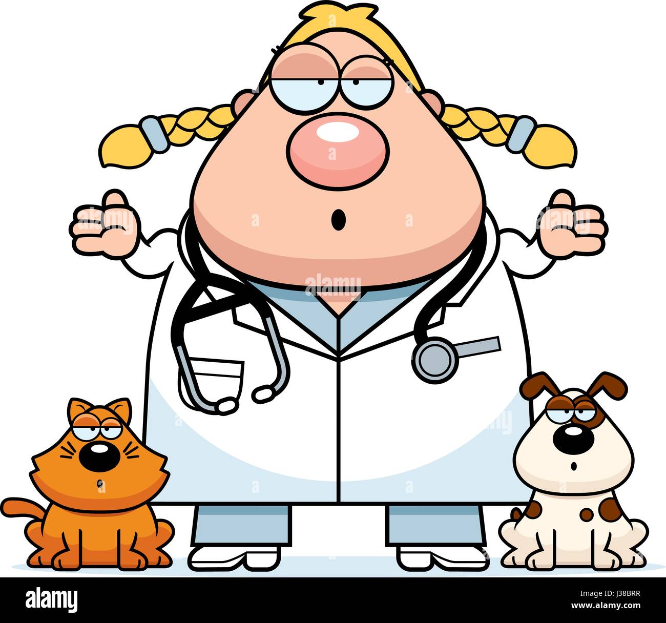 A cartoon illustration of a veterinarian looking confused. Stock Vector