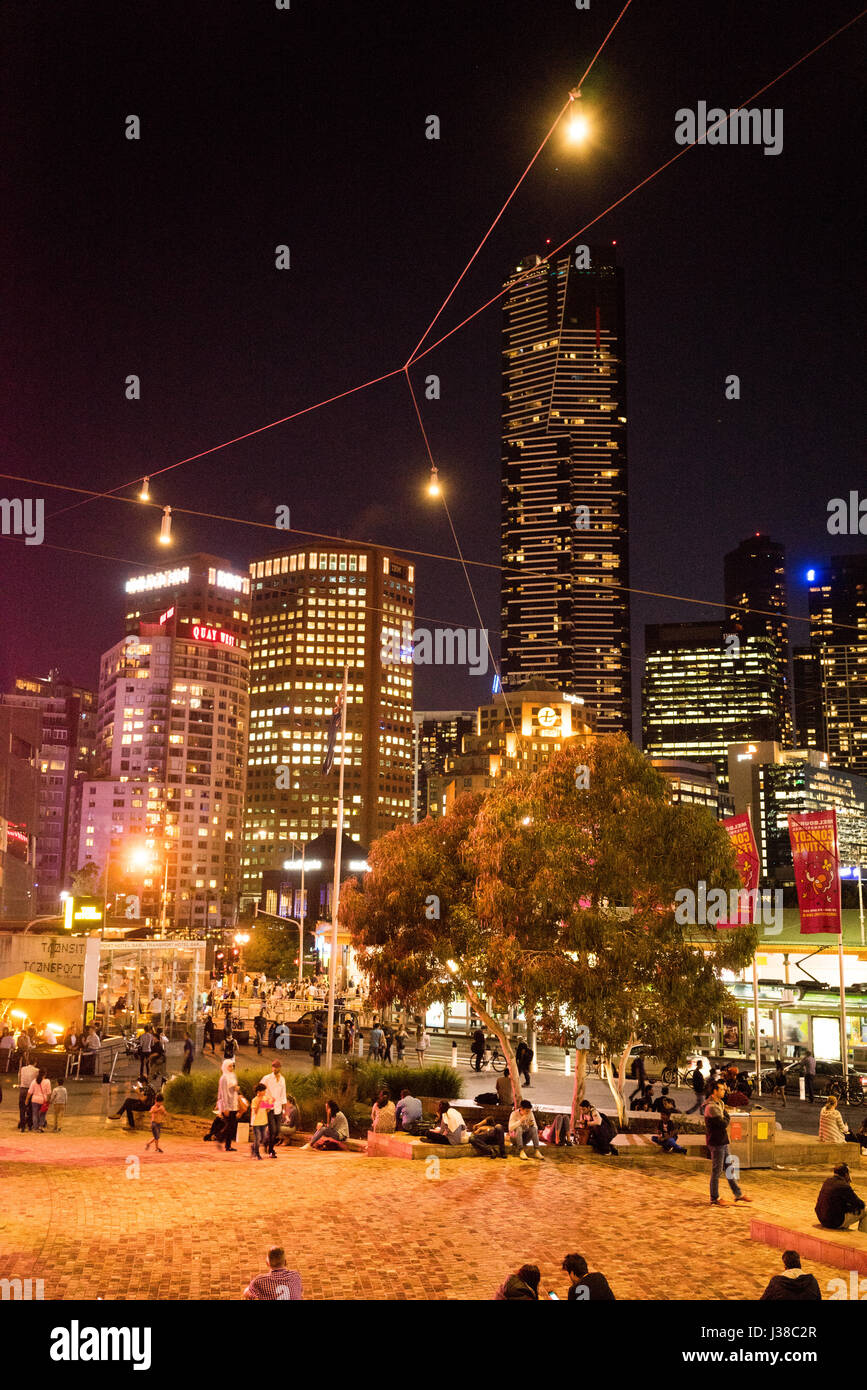 Night view from the Victorian Arts Centre in Melbourne Australia Stock Photo