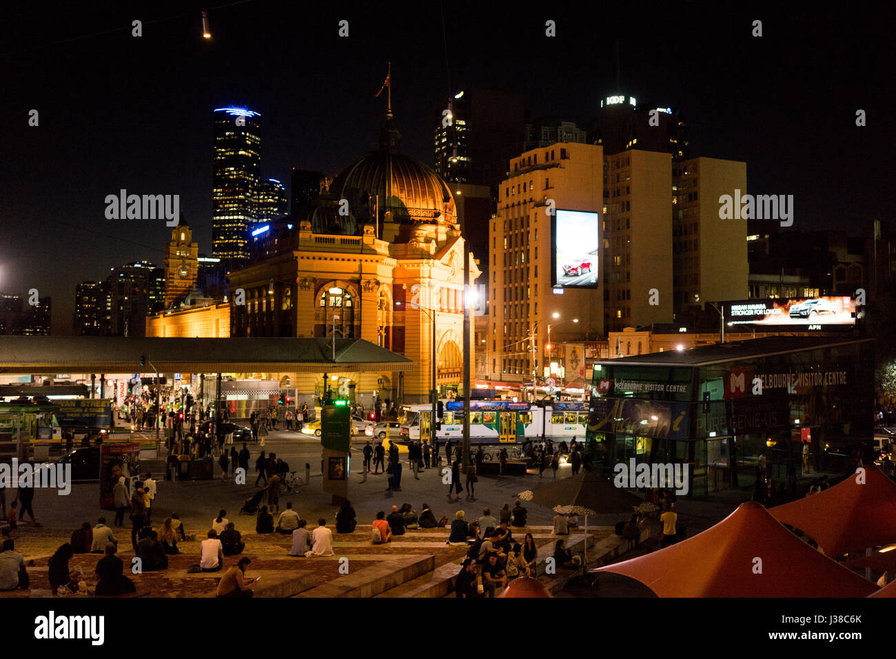 Night view of the Victorian Arts Centre in Melbourne Australia Stock Photo