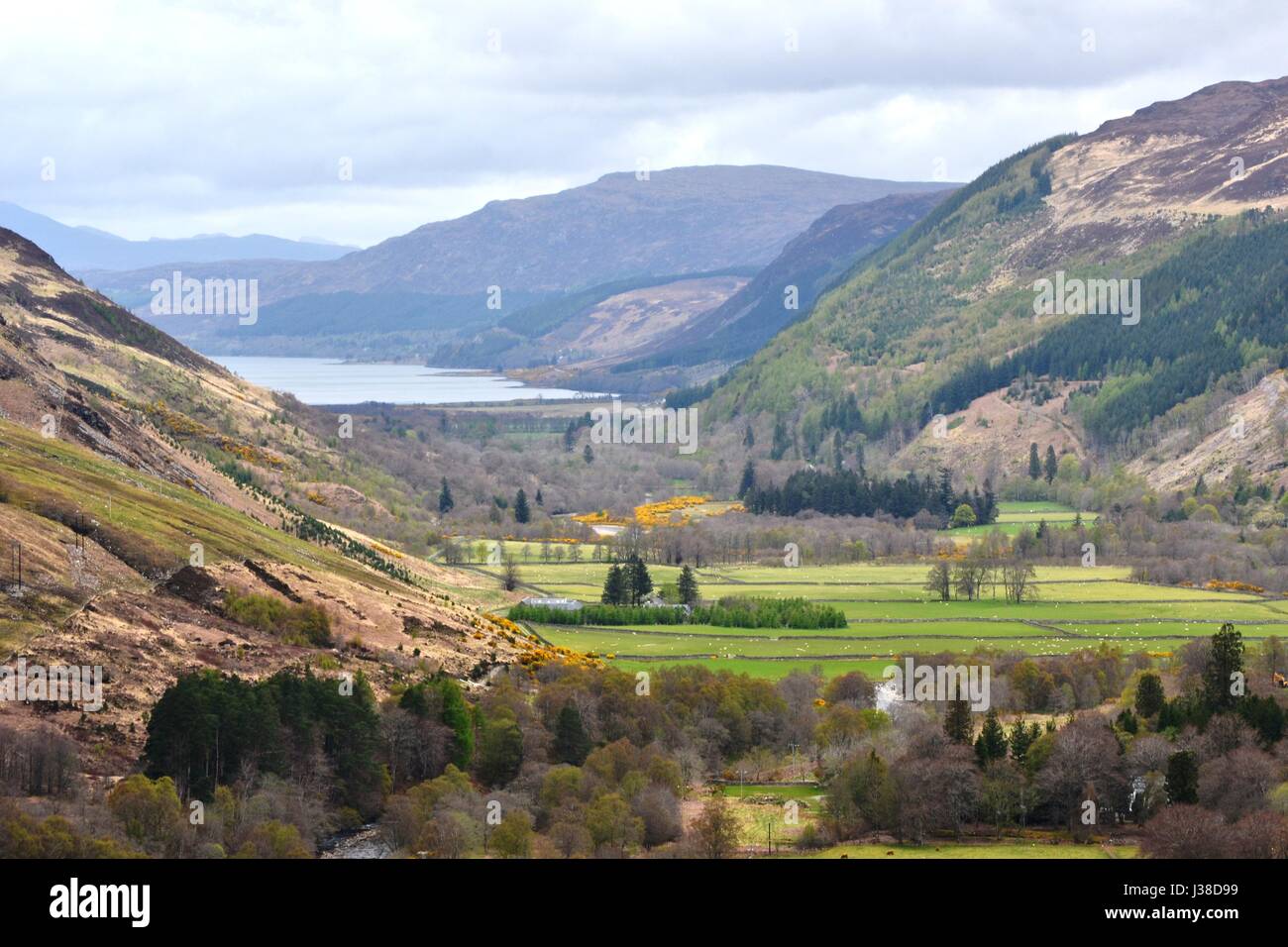 View from Corrieshalloch Gorge in Braemore Forest towards Loch Broom Stock Photo